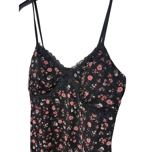 No Boundaries Y2K Babydoll Dark Floral Sheer Overlay Dress Built in Bra Size L - Picture 3 of 11